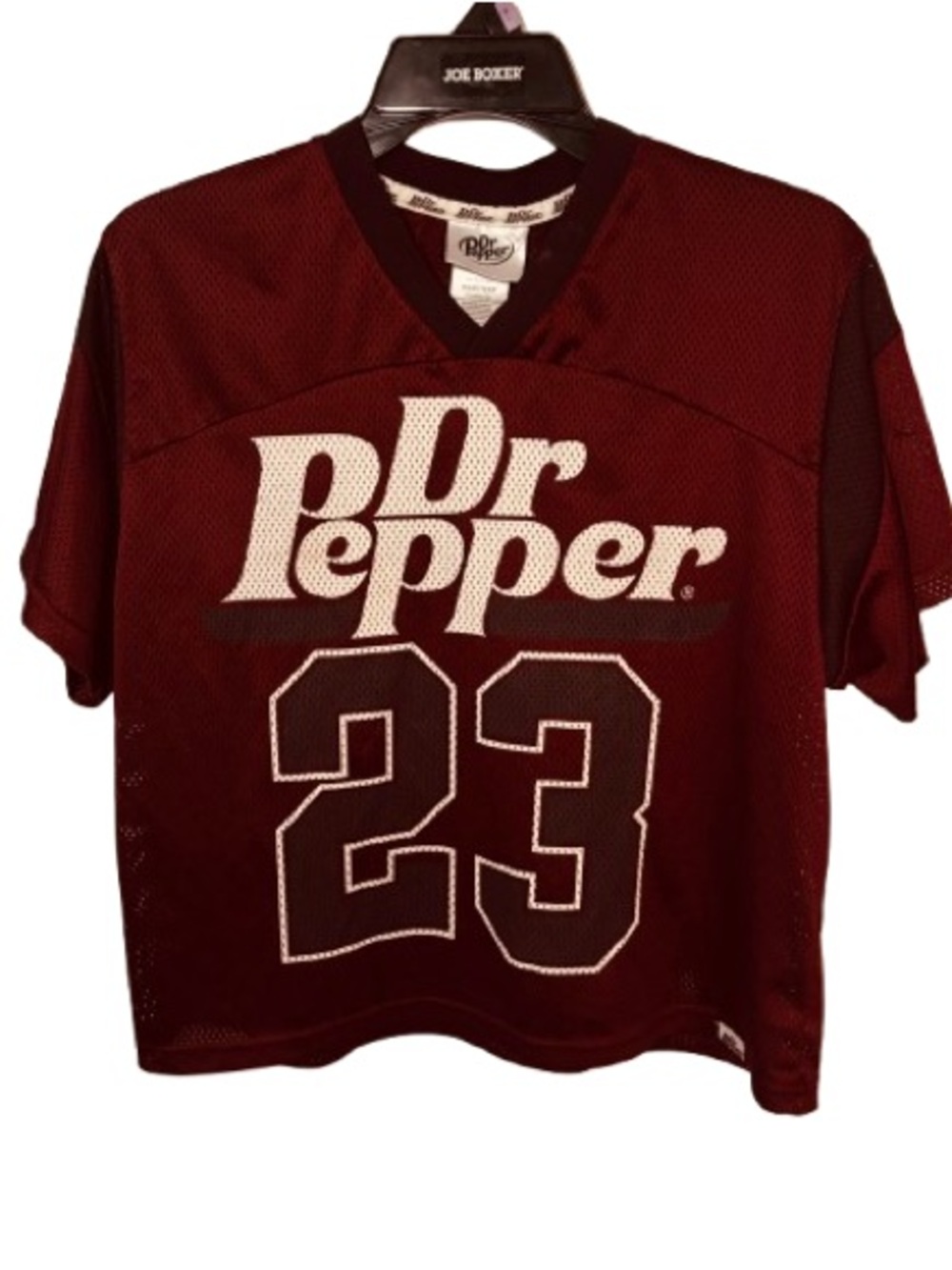 Vintage Dr Pepper branded maroon mesh football jersey with a V-neck